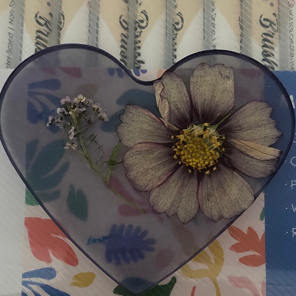 Heart-Shaped Floral Resin Coaster